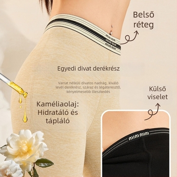 Női seamless jóga leggings kaméliával, 3/4 hosszú, fekete