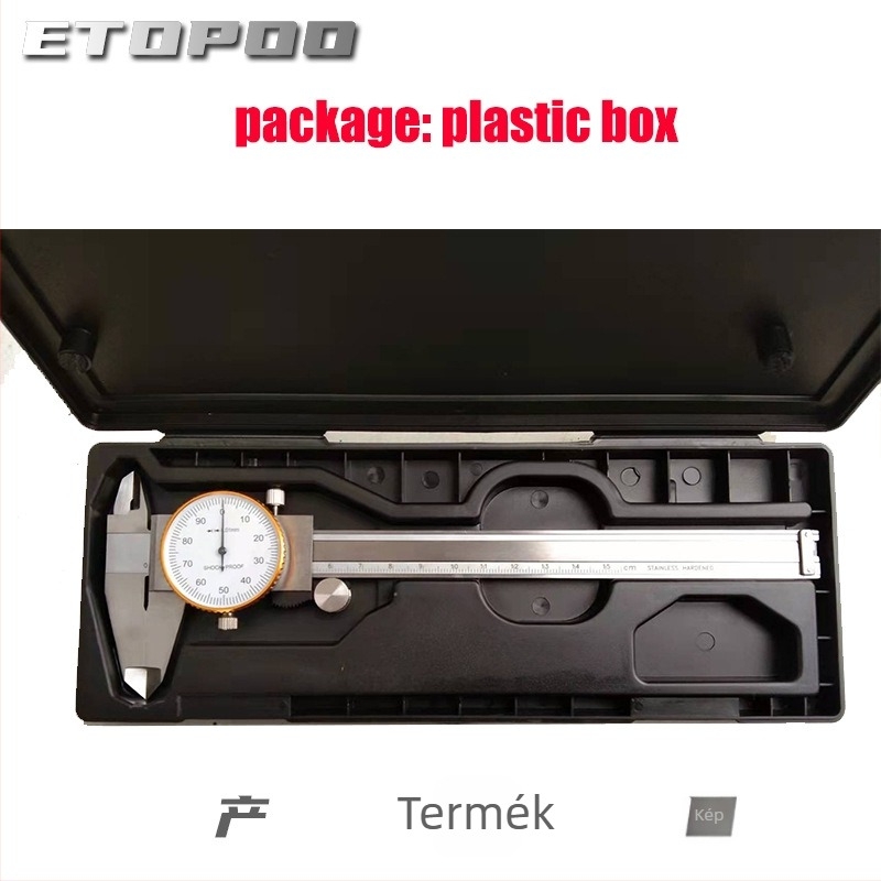 ETOPOO kétirányú ütésálló vernier tolómérő aranyszegéllyel, felbontás 0,01 mm, 0–150 mm és 200 mm