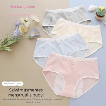 Lányoknak szánt fiziológiai alsónemű, középmagasságú derék, szivárgásmentes, lélegző pamutból, 100% pamut bélés