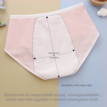Lányoknak szánt fiziológiai alsónemű, középmagasságú derék, szivárgásmentes, lélegző pamutból, 100% pamut bélés