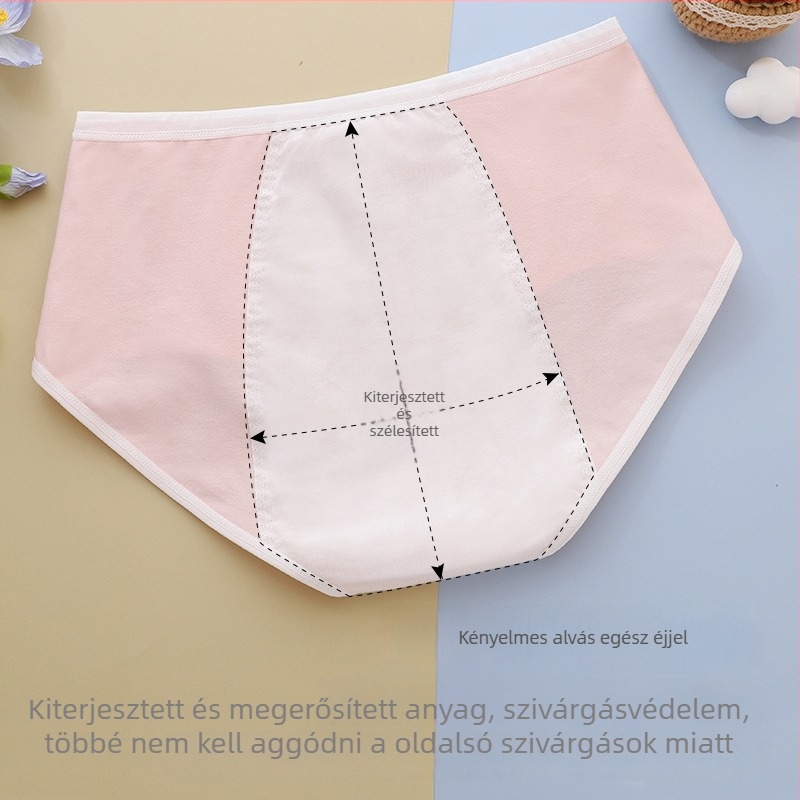 Lányoknak szánt fiziológiai alsónemű, középmagasságú derék, szivárgásmentes, lélegző pamutból, 100% pamut bélés