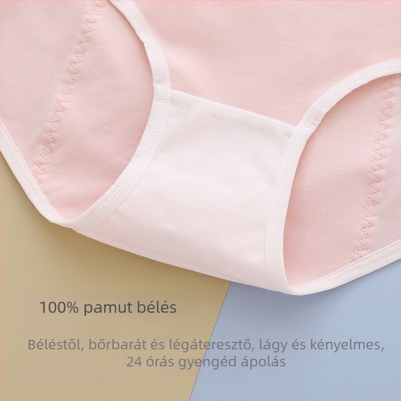 Lányoknak szánt fiziológiai alsónemű, középmagasságú derék, szivárgásmentes, lélegző pamutból, 100% pamut bélés