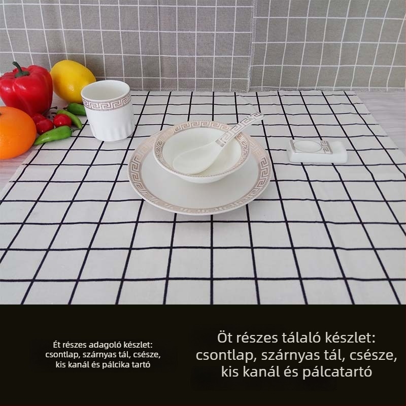 Szállodai étkezőkészlet, 4 darab, európai stílus, csontporcelán aranyszegéllyel, kör alakú tányérok és tálak