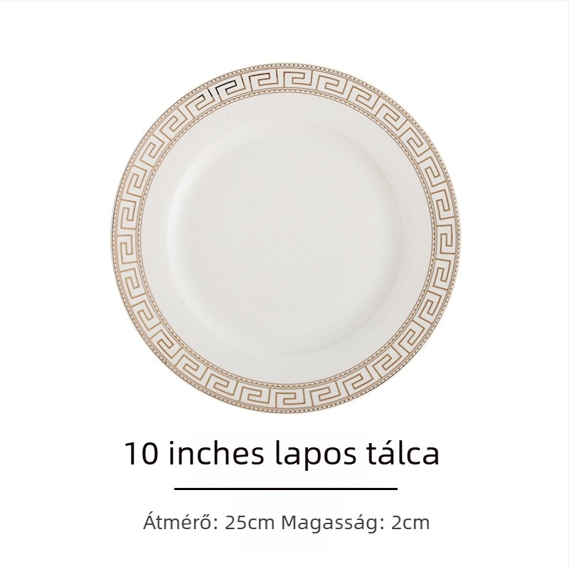 Szállodai étkezőkészlet, 4 darab, európai stílus, csontporcelán aranyszegéllyel, kör alakú tányérok és tálak