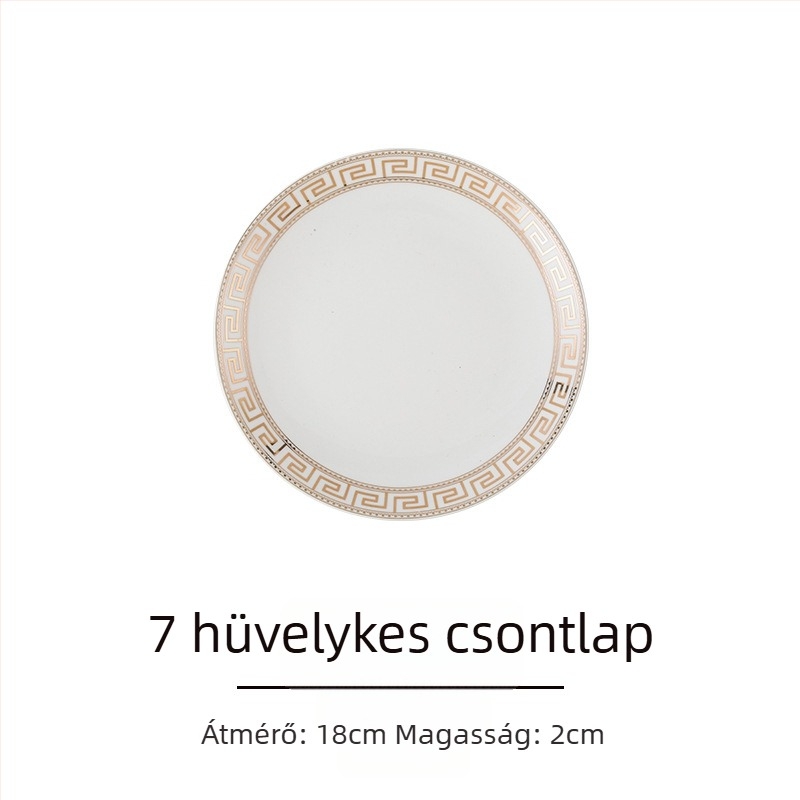 Szállodai étkezőkészlet, 4 darab, európai stílus, csontporcelán aranyszegéllyel, kör alakú tányérok és tálak