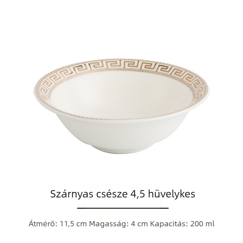 Szállodai étkezőkészlet, 4 darab, európai stílus, csontporcelán aranyszegéllyel, kör alakú tányérok és tálak