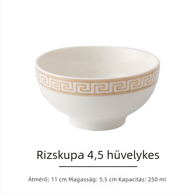 Szállodai étkezőkészlet, 4 darab, európai stílus, csontporcelán aranyszegéllyel, kör alakú tányérok és tálak