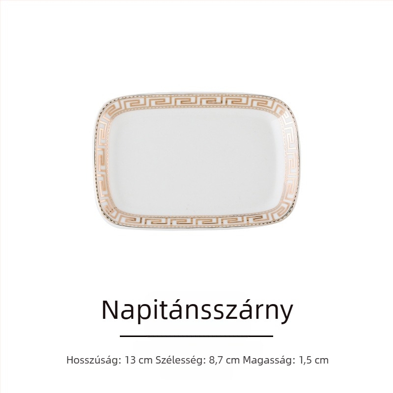 Szállodai étkezőkészlet, 4 darab, európai stílus, csontporcelán aranyszegéllyel, kör alakú tányérok és tálak
