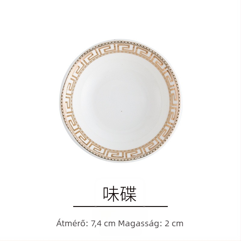 Szállodai étkezőkészlet, 4 darab, európai stílus, csontporcelán aranyszegéllyel, kör alakú tányérok és tálak