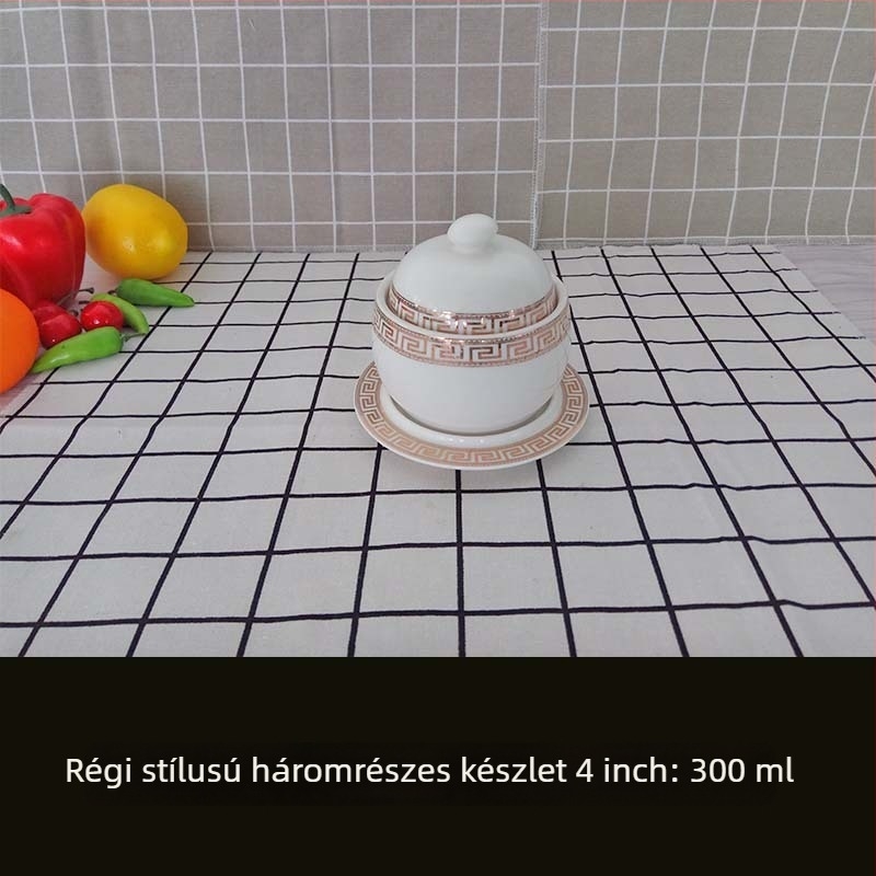 Szállodai étkezőkészlet, 4 darab, európai stílus, csontporcelán aranyszegéllyel, kör alakú tányérok és tálak