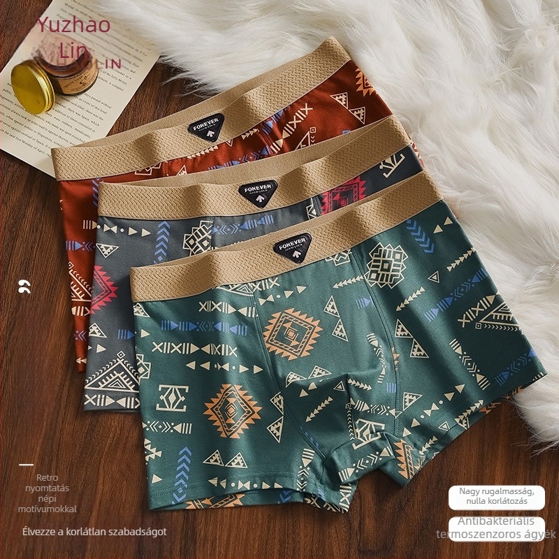 Yu Zhaolin férfi pamut boxer brief, graffiti mintával, lélegző, viszkóz ágyéktáji bélés