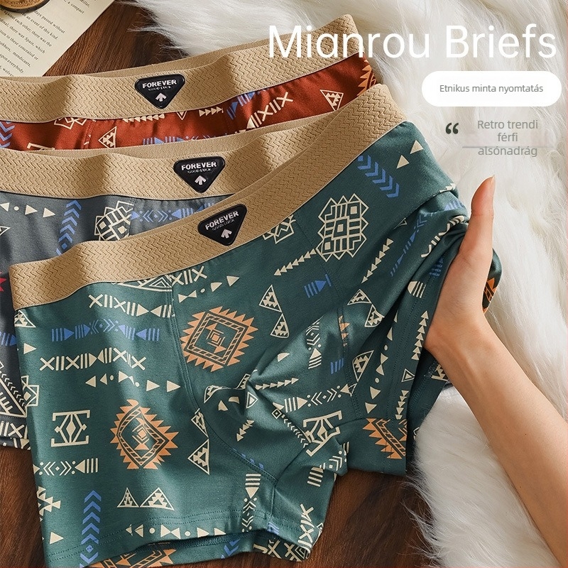 Yu Zhaolin férfi pamut boxer brief, graffiti mintával, lélegző, viszkóz ágyéktáji bélés