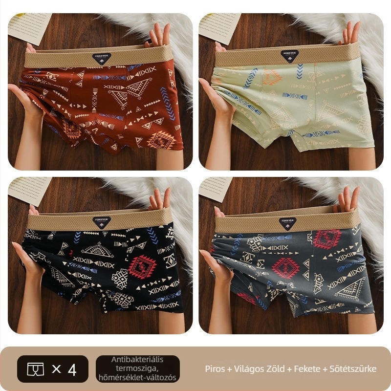 Yu Zhaolin férfi pamut boxer brief, graffiti mintával, lélegző, viszkóz ágyéktáji bélés