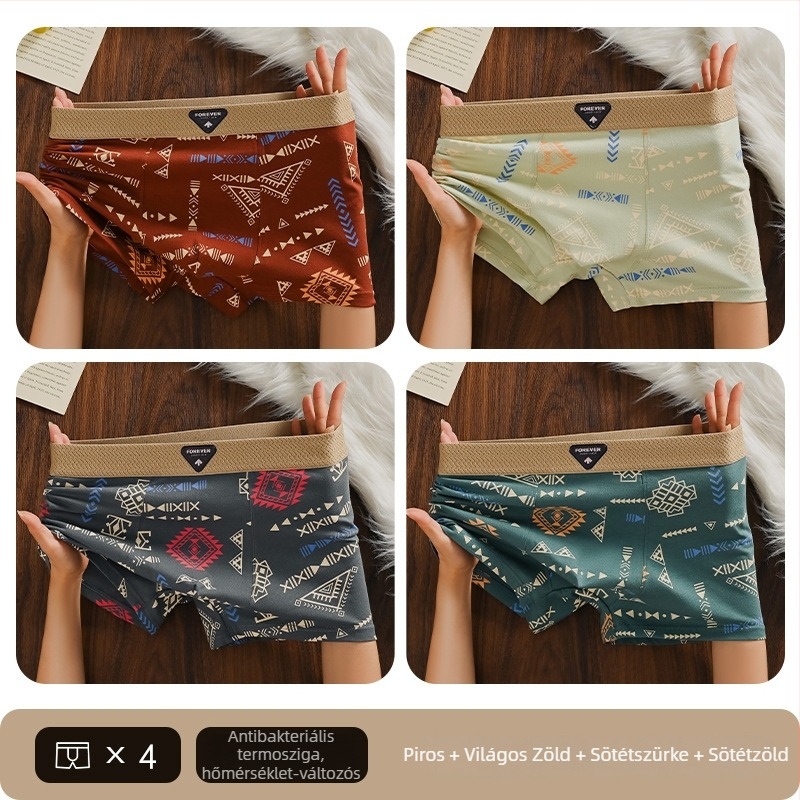 Yu Zhaolin férfi pamut boxer brief, graffiti mintával, lélegző, viszkóz ágyéktáji bélés
