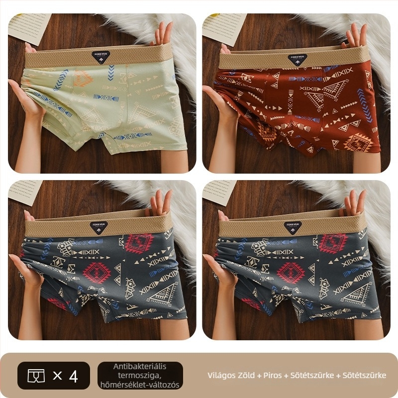 Yu Zhaolin férfi pamut boxer brief, graffiti mintával, lélegző, viszkóz ágyéktáji bélés