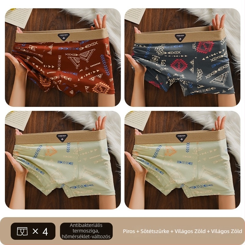 Yu Zhaolin férfi pamut boxer brief, graffiti mintával, lélegző, viszkóz ágyéktáji bélés