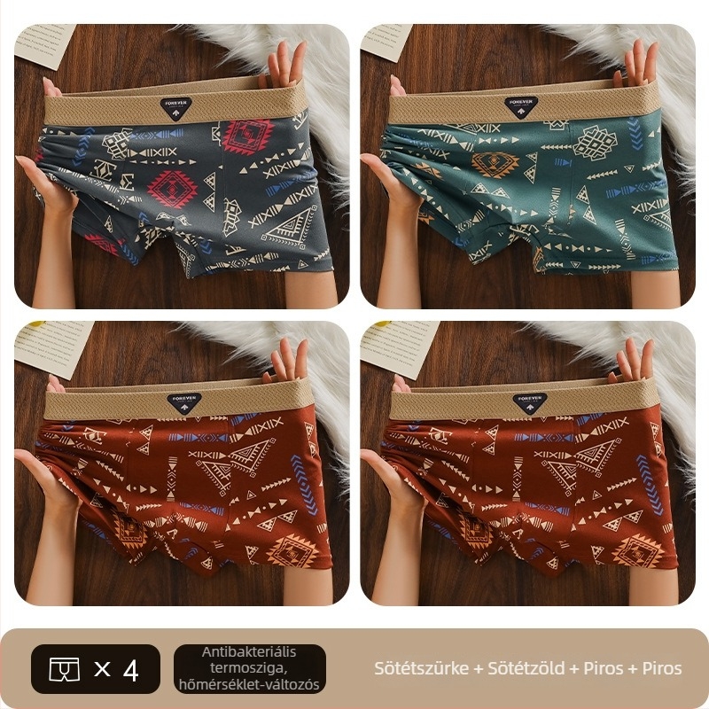Yu Zhaolin férfi pamut boxer brief, graffiti mintával, lélegző, viszkóz ágyéktáji bélés