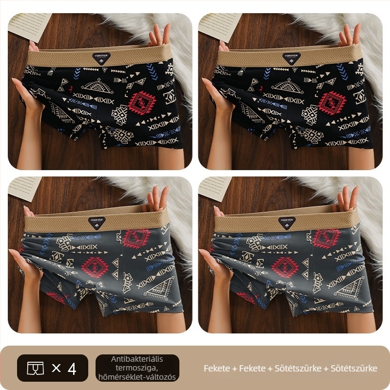 Yu Zhaolin férfi pamut boxer brief, graffiti mintával, lélegző, viszkóz ágyéktáji bélés