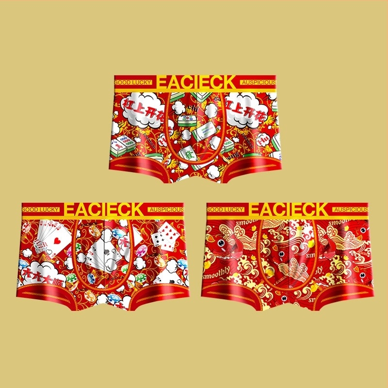 Férfi pamut boxer briefs, piros, alacsony derék, sportos alsónemű fiataloknak fenékemelés funkcióval