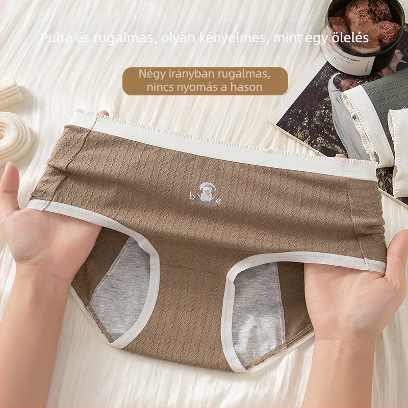 Női menstruációs bugyi selyemfehérje-pamut bevonattal, jacquard csipkével, magas derekú
