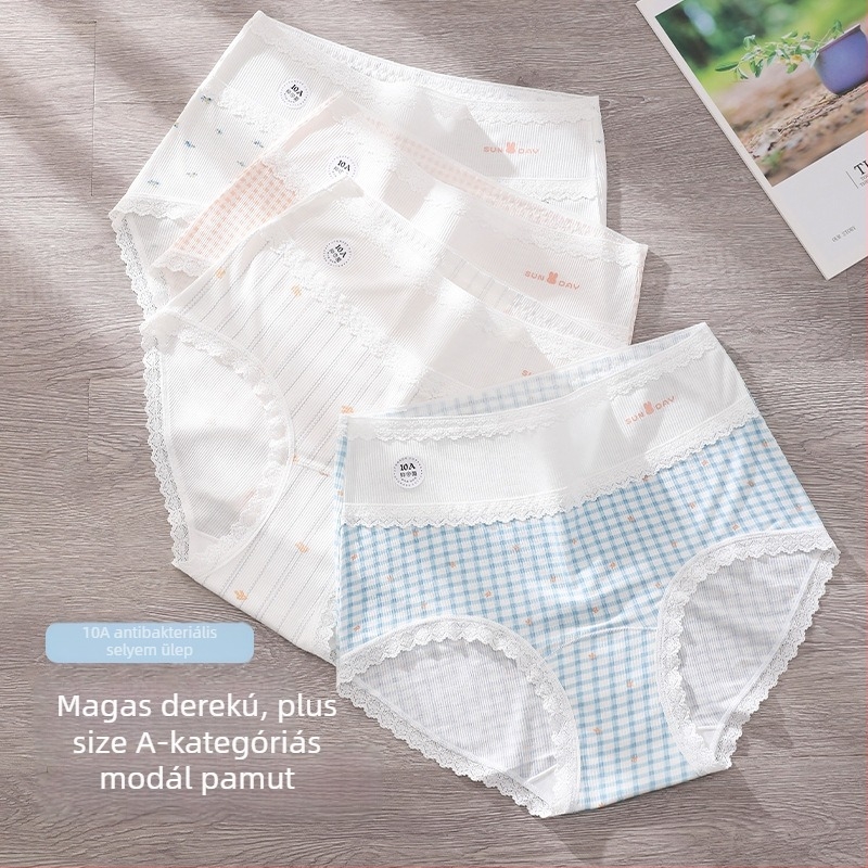 Pluszméretű női pamut alsónemű középmagas derekú, 10A antibakteriális csipés panellel, A-osztály, bőrbarát és lélegző
