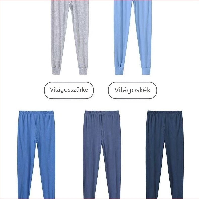 Férfi 100% pamut kötött termo nadrág, lazán szabott, magas derék, vast anyag