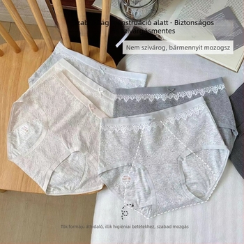 Pamut női fehérnemű a menstruációhoz, lélegző, antibakteriális funkcióval, jacquard szövésű, középmagas derekú, belső viszkóz bélés