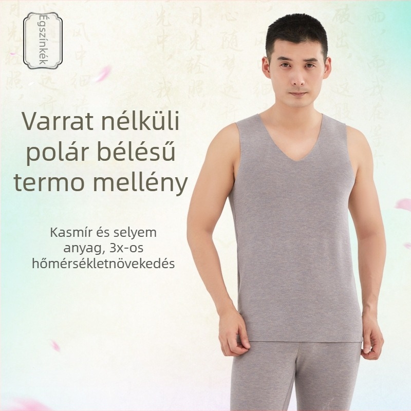 Égkék 7A-osztályú férfi termális mellény, varrat nélküli, fleece-bélés, selyem-kasmír keverék, Zhende Velvet