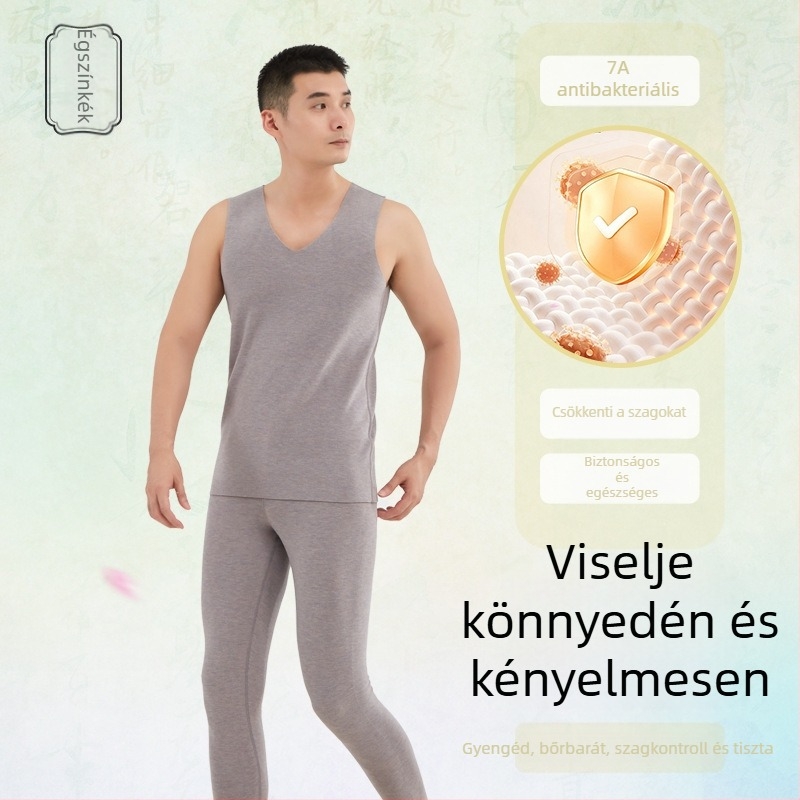 Égkék 7A-osztályú férfi termális mellény, varrat nélküli, fleece-bélés, selyem-kasmír keverék, Zhende Velvet