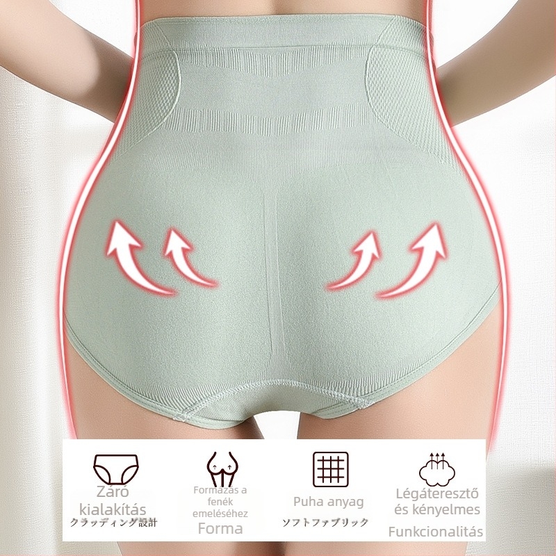 Varrás nélküli női shapewear magas derekú bugyi – nylon/elastán, jacquard szövés, csípőemelés, hasformázás, fenékemelés, viszkóz bélés