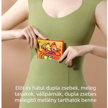 Női termosz mellény vállpárnás, elöl és hátul dupla zsebbel, testhez simuló melegítő