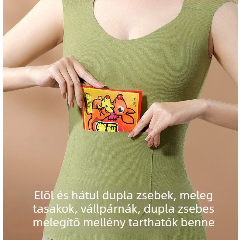 Női termosz mellény vállpárnás, elöl és hátul dupla zsebbel, testhez simuló melegítő