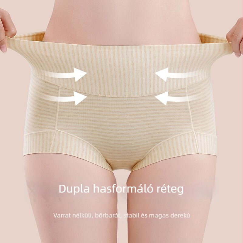 Női magas derekú pamut alsónemű, 7A antibakteriális, 100% pamut, lélegző, haskontroll, divatos