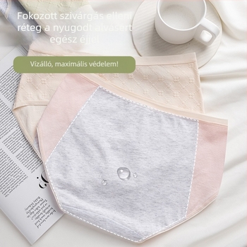 Pamut menstruációs alsónemű középmagas derekú, jacquard kötéses, fő anyag 95% pamut, ágyék rész bélés 100% pamut