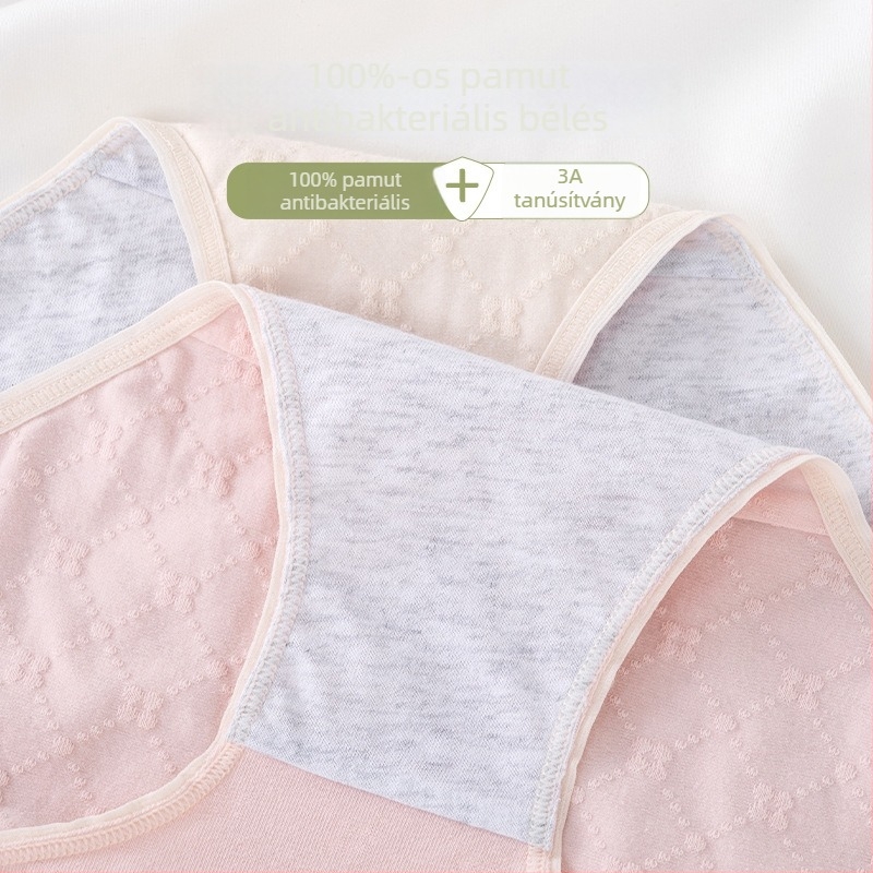 Pamut menstruációs alsónemű középmagas derekú, jacquard kötéses, fő anyag 95% pamut, ágyék rész bélés 100% pamut
