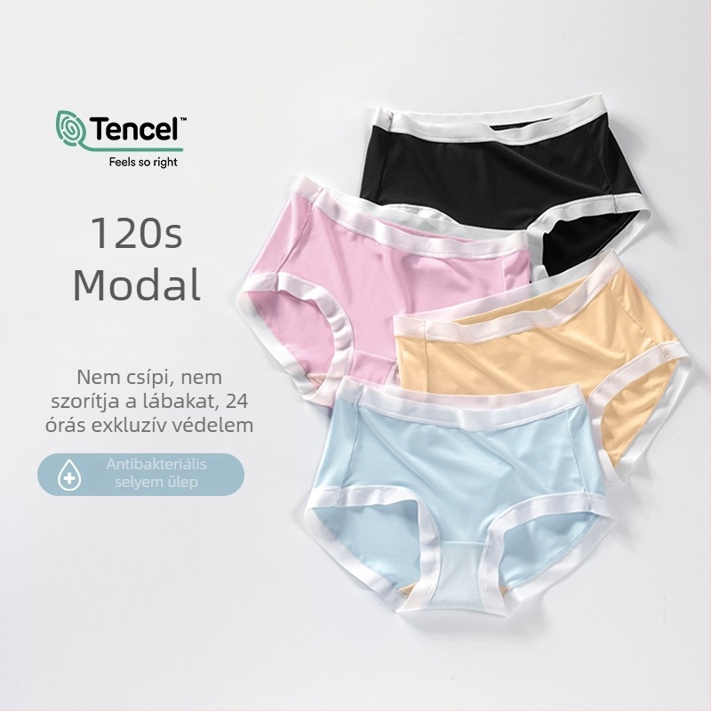 120s Lenzing Modal női alsónemű, nyári mulberry selyem bélés, antibakteriális, középmagas derekú, egyszínű