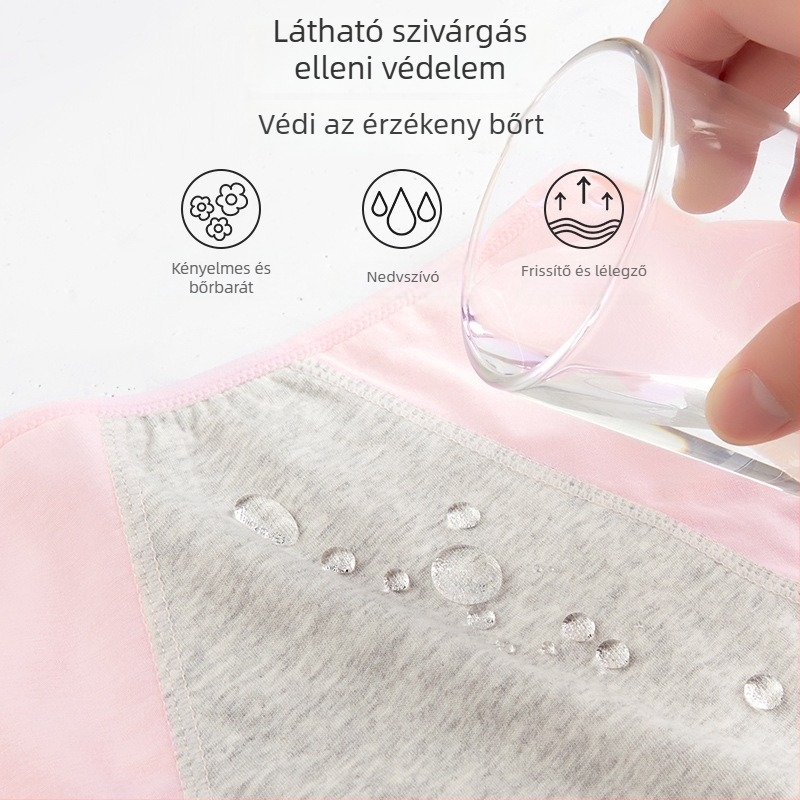 Lányoknak készült pamut menstruációs alsónemű középmagas derekú, szivárgás elleni védelem