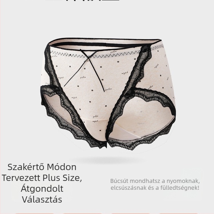 Plusz méretű női nylon seamless alsó, pamuttal bélelt, magas derék, lélegző, csipkés részletekkel