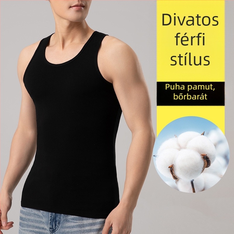 Férfi pamut ujjatlan felső nyárra, légáteresztő, sportos megjelenés, karcsú szabás, plusz méret, alsóruha