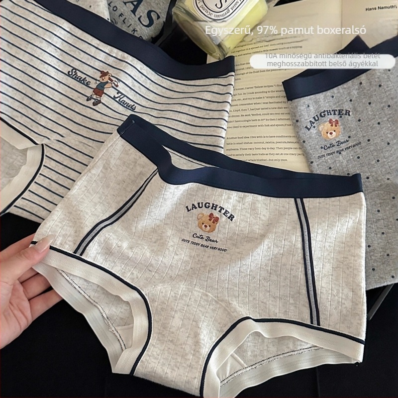 Női pamut boxer alsónadrág, középmagas derék, hosszított ágyékrész, antibakteriális, egyszínű