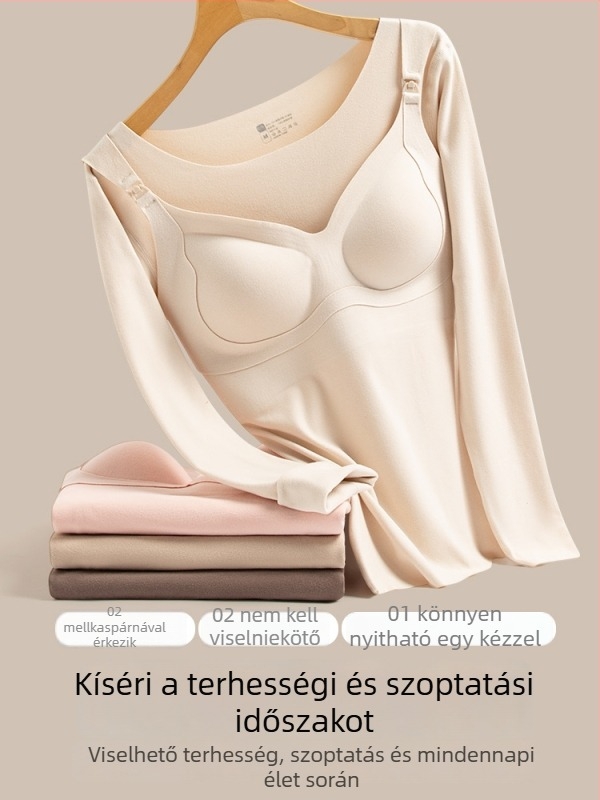 Anyatejes szoptatós felső – nyitott szoptatási nyílással, őszi–téli vastag meleg anyagból, karcsúsított fazon, 3/4-es ujjak, környak, poliészter