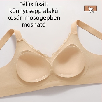Drót nélküli melltartó, lágy támasztás, V-nyakú csipkés, 3/4 kosár habos formával