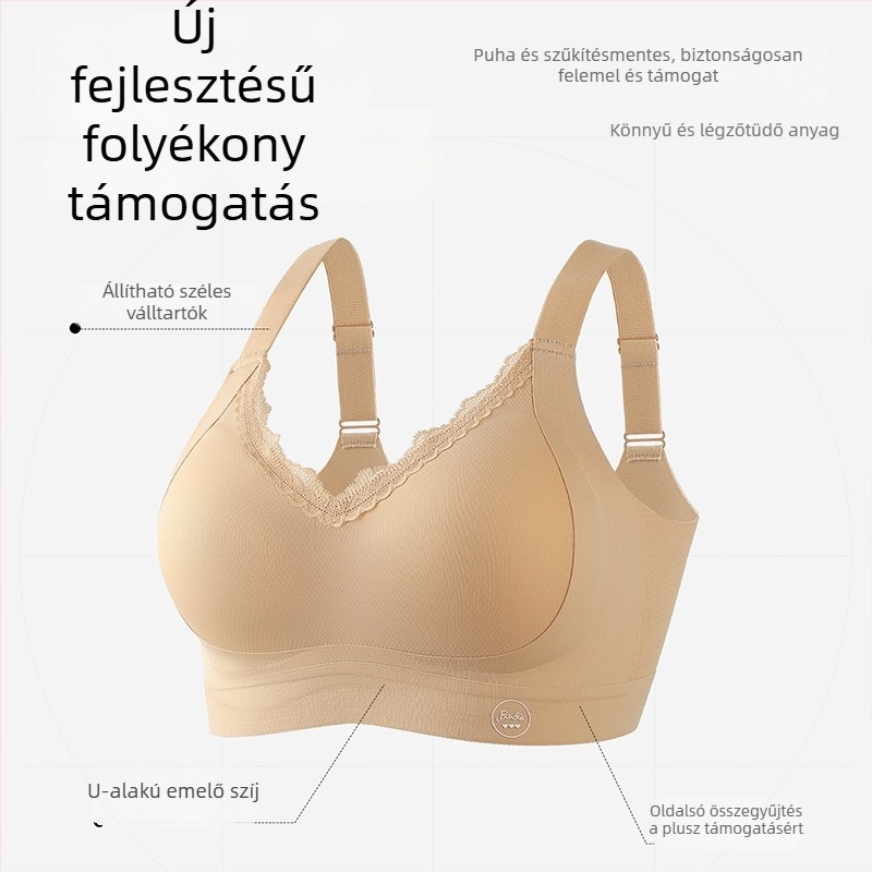 Drót nélküli melltartó, lágy támasztás, V-nyakú csipkés, 3/4 kosár habos formával