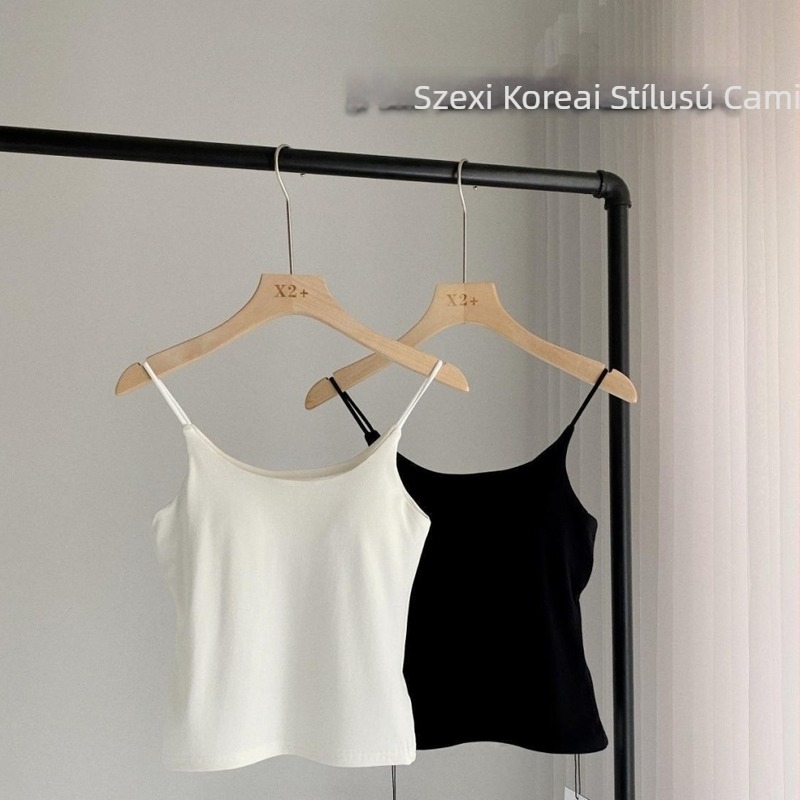 Női sexy cami beépített melltartó párnával, kar nélküli, karcsú fazon, szép háta, 100% pamut