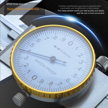 Diales tolókaliper vernierrel, négyfunkciós mechanikus mérőeszköz ipari mérésekhez