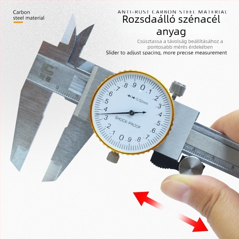 Diales tolókaliper vernierrel, négyfunkciós mechanikus mérőeszköz ipari mérésekhez