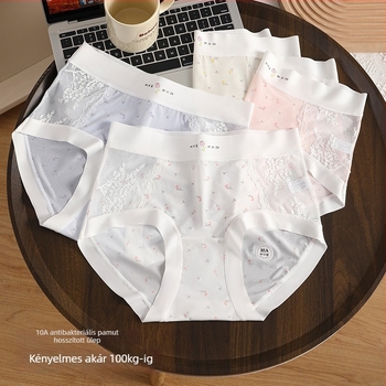 Friss virágmintás csipkés női alsónemű, plusz méret, légáteresztő Ice Silk anyag, pamutbetéttel a szeméremszőrzet területén, hosszított ágyéknál