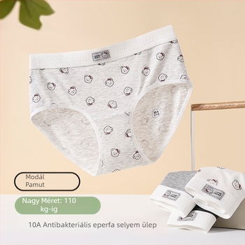 Modal-pamut, plusz méretű lányoknak szóló bugyi, belső réteg Mulberry selyemmel, medve mintával