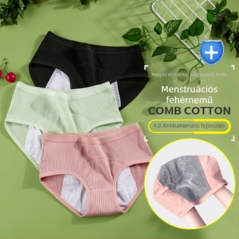 Szivárgásmentes menstruációs fehérnemű középmagas derekú, fő anyag 92% pamut, ágyéki rész 100% pamut, egyszínű, fiatal nőknek