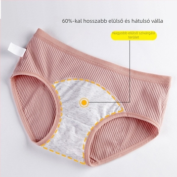 Szivárgásmentes menstruációs fehérnemű középmagas derekú, fő anyag 92% pamut, ágyéki rész 100% pamut, egyszínű, fiatal nőknek